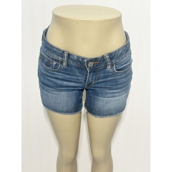American Eagle Outfitters Super Stretch Shortie‎ Raw Hem Denim Short Blue Size 4 - Picture 1 of 13